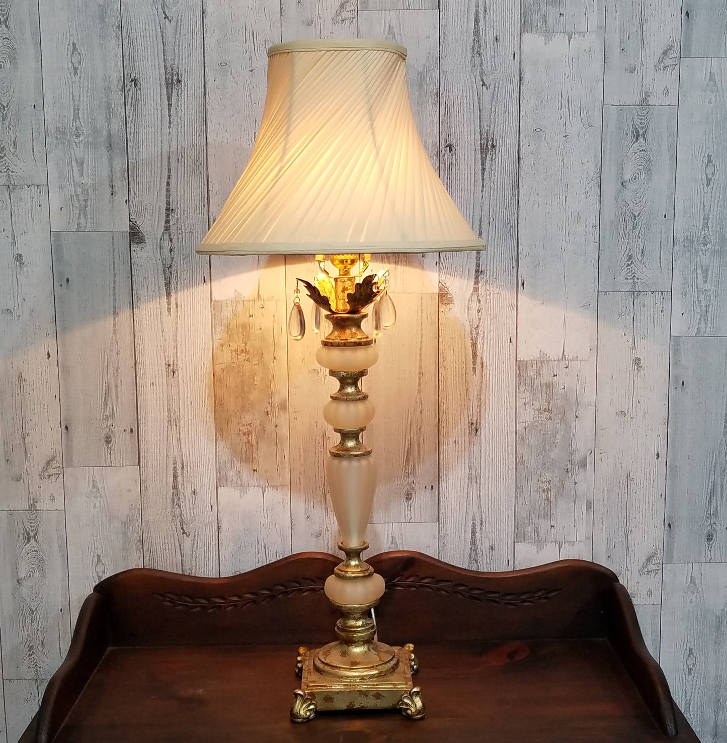 Vintage Lamp with Fluted Glass and Crystal Details